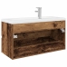 Mueble lavabo con lavabo integrado y grifo madera vieja