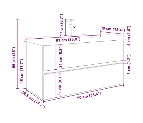 Mueble lavabo con lavabo integrado y grifo madera vieja