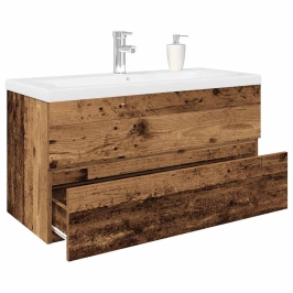 Mueble lavabo con lavabo integrado y grifo madera vieja