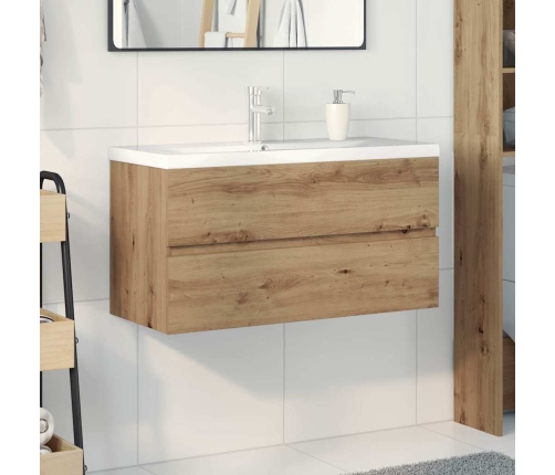 Mueble para lavabo con lavabo integrado y grifo roble artesanal