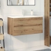 Mueble para lavabo con lavabo integrado y grifo roble artesanal