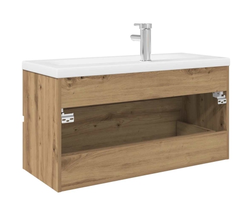 Mueble para lavabo con lavabo integrado y grifo roble artesanal