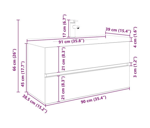 Mueble para lavabo con lavabo integrado y grifo roble artesanal