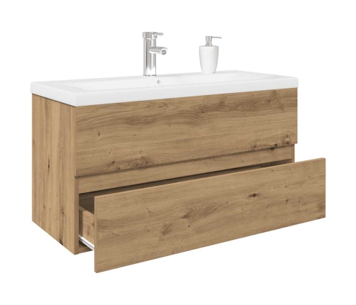 Mueble para lavabo con lavabo integrado y grifo roble artesanal