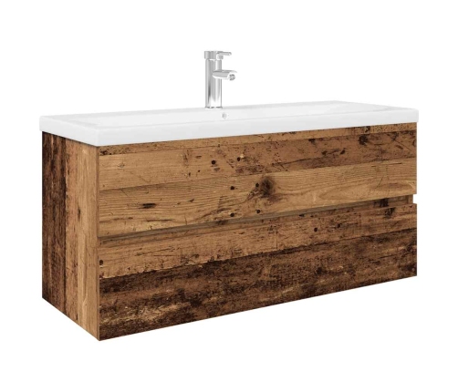 Mueble lavabo con lavabo integrado y grifo madera vieja