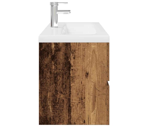 Mueble lavabo con lavabo integrado y grifo madera vieja