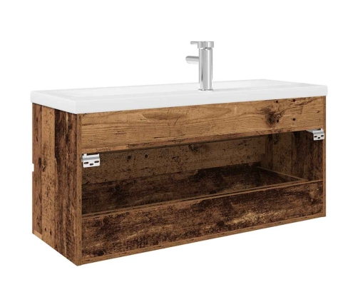 Mueble lavabo con lavabo integrado y grifo madera vieja