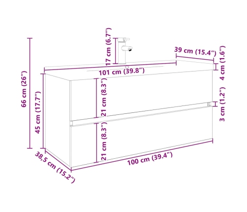 Mueble lavabo con lavabo integrado y grifo madera vieja