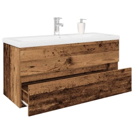 Mueble lavabo con lavabo integrado y grifo madera vieja