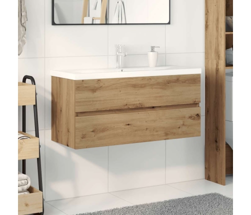 Mueble para lavabo con lavabo integrado y grifo roble artesanal