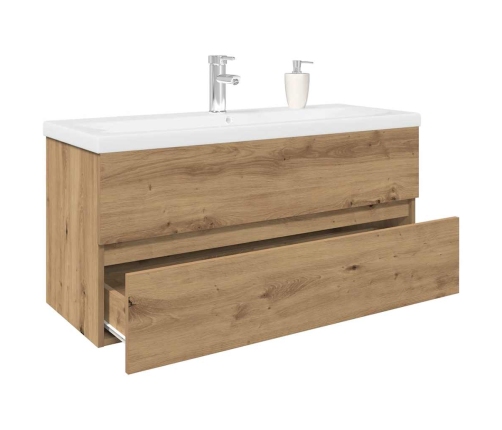 Mueble para lavabo con lavabo integrado y grifo roble artesanal