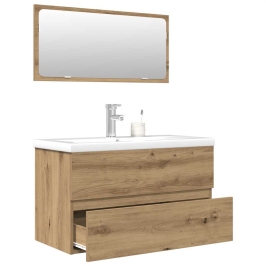 Juego de muebles baño 3 piezas madera ingeniería roble artisan