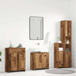 Juego de muebles de baño 4 piezas madera ingeniería envejecida