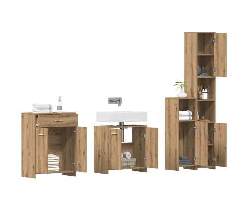 Juego de muebles baño 4 piezas madera ingeniería roble artisan