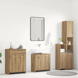 Juego de muebles baño 4 piezas madera ingeniería roble artisan