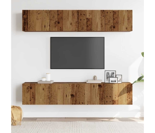 Muebles de TV de pared 4 uds madera vieja madera de ingeniería