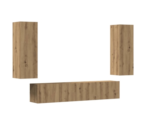 Muebles de TV de pared 4 uds madera ingeniería roble artesanal