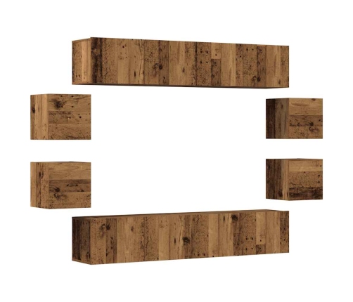 Conjunto de mueble de TV 8 piezas montado la pared madera vieja