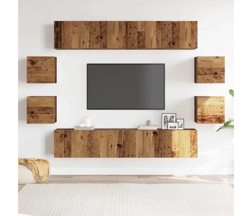 Conjunto de mueble de TV 8 piezas montado la pared madera vieja