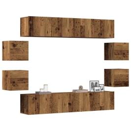 Conjunto de mueble de TV 8 piezas montado la pared madera vieja