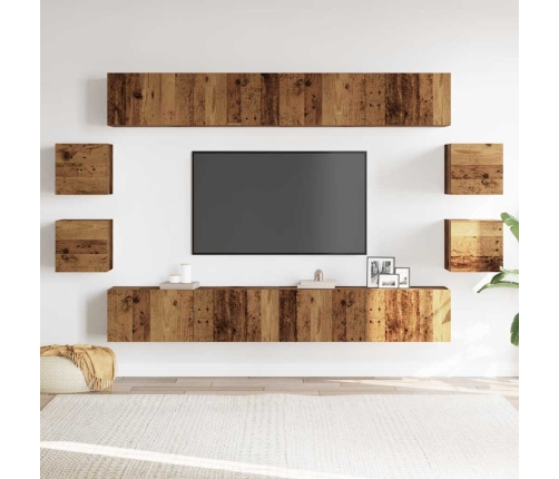 Conjunto de mueble de TV 8 piezas montado la pared madera vieja