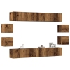 Conjunto de mueble de TV 8 piezas montado la pared madera vieja