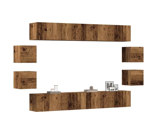 Conjunto de mueble de TV 8 piezas montado la pared madera vieja