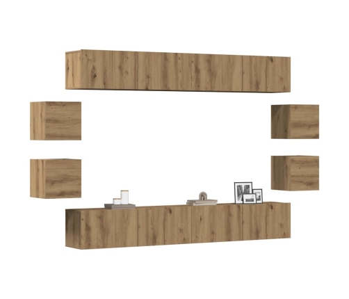 Mueble para TV de pared madera contrachapada artesanal 8 piezas