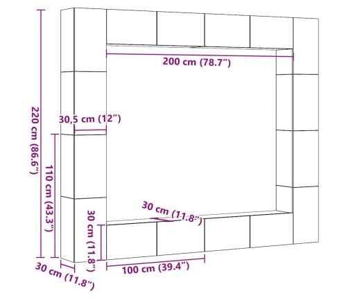 Mueble para TV de pared madera contrachapada artesanal 8 piezas