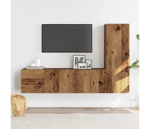 Muebles de TV de pared 3 uds madera vieja madera de ingeniería