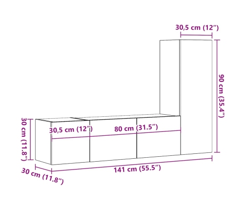 Muebles de TV de pared 3 uds madera vieja madera de ingeniería