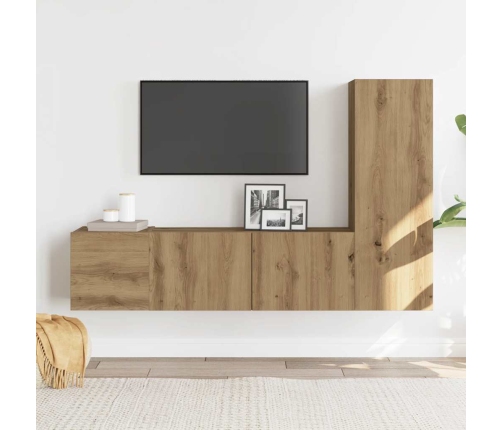 Muebles de TV de pared 3 uds madera ingeniería roble artesanal