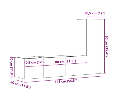 Muebles de TV de pared 3 uds madera ingeniería roble artesanal