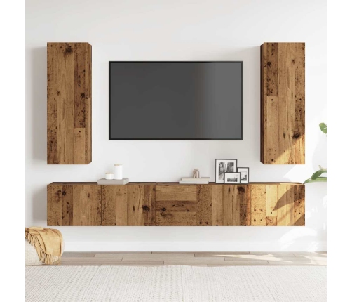 Muebles de TV de pared 5 uds madera vieja madera de ingeniería