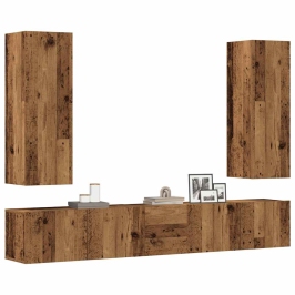 Muebles de TV de pared 5 uds madera vieja madera de ingeniería