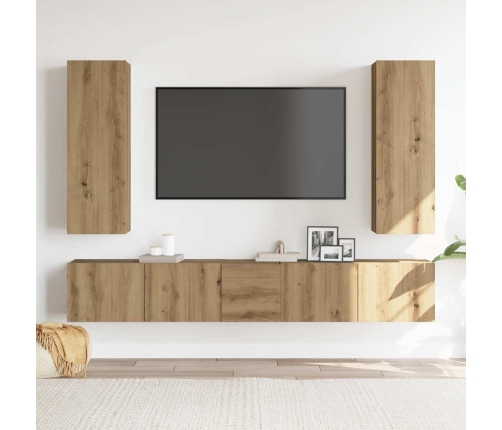 Muebles de TV de pared 5 uds madera ingeniería roble artesanal