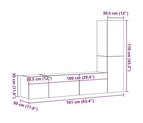 Muebles de TV de pared 3 uds madera vieja madera de ingeniería