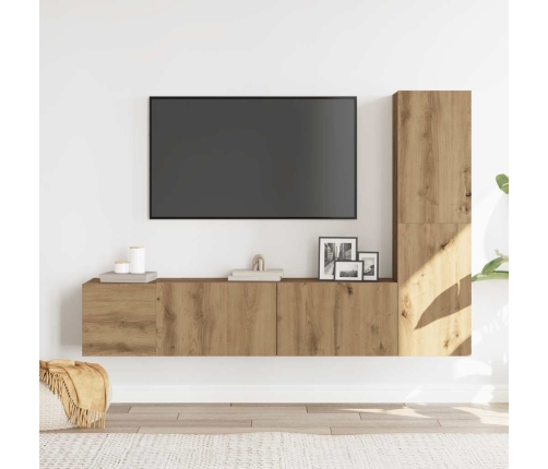 Muebles de TV de pared 3 uds madera ingeniería roble artesanal