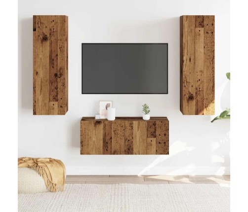 Muebles de TV de pared 3 uds madera vieja madera de ingeniería