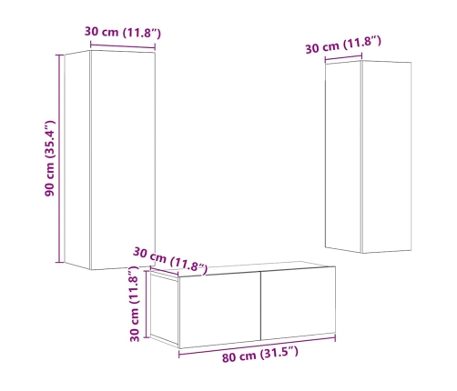 Muebles de TV de pared 3 uds madera vieja madera de ingeniería