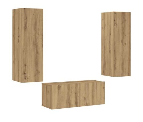 Muebles de TV de pared 3 uds madera ingeniería roble artesanal