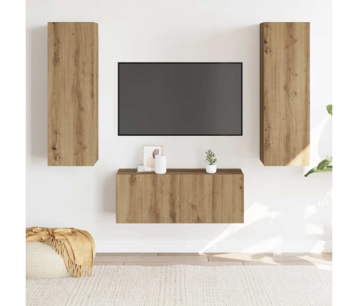 Muebles de TV de pared 3 uds madera ingeniería roble artesanal