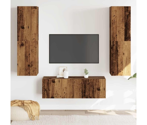 Muebles de TV de pared 3 uds madera vieja madera de ingeniería