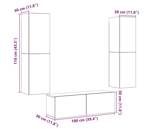 Muebles de TV de pared 3 uds madera vieja madera de ingeniería