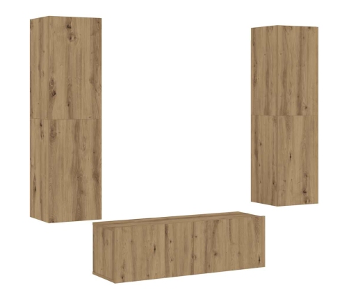 Muebles de TV de pared 3 uds madera ingeniería roble artesanal