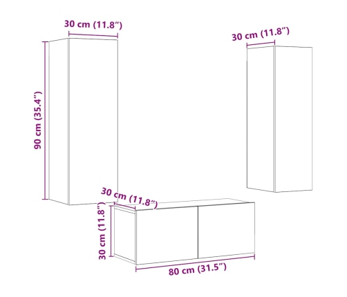 Muebles de TV de pared 3 uds madera ingeniería roble artesanal