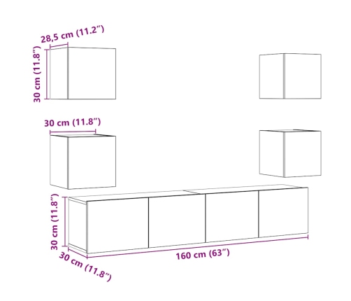 Muebles de TV de pared 6 uds madera vieja madera de ingeniería