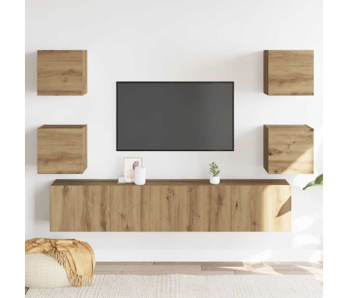 Muebles de TV de pared 6 uds madera ingeniería roble artesanal