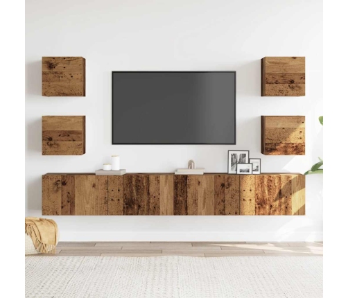 Muebles de TV de pared 6 uds madera vieja madera de ingeniería