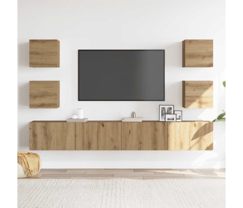 Muebles de TV de pared 6 uds madera ingeniería roble artesanal